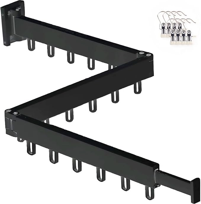 Clothes Drying Rack Wall Mounted,Space Saving Wall Drying Rack,Retractable Collapsible Tri-Fold,for Bathroom,Balcony,Outdoor lndoor with Laundry,Black