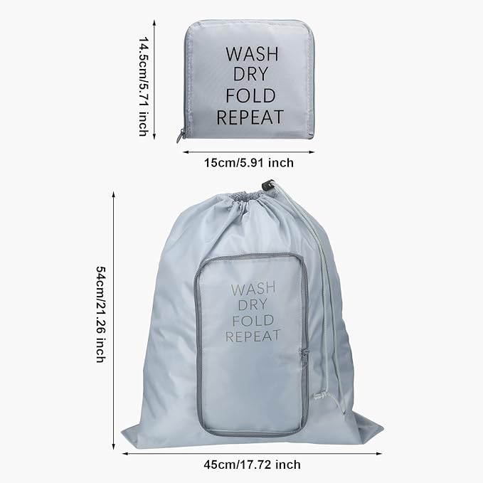 2 Pcs Travel Laundry Bag Washable Dirty Clothes Bag with Drawstring and Zipper for Suitcase, 22 x 18 Inch (Black, Gray,Classic)