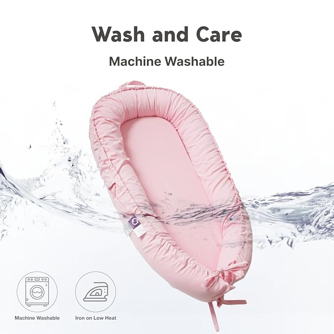 Infant Lounger, Baby Nest Cover for Baby Girls & Boys, Newborn Essentials for Baby 0-18 Months, 100% Cotton Breathable(Misty Rose)