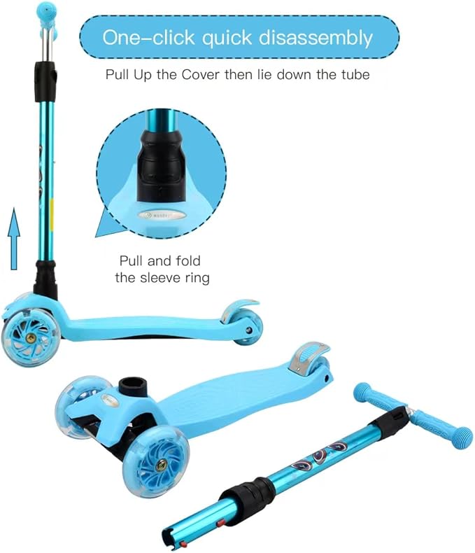 3 Wheel Scooter for Kids Ages 6-12,Kids Scooter with Light Up Wheels, Sturdy Deck Design, and 4 Height Adjustable Suitable for Kid Ages 3-12