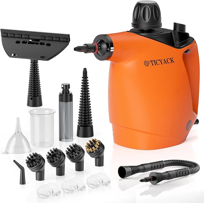 Handheld Steam Cleaner, Steam Cleaner with 16 PCS Accessory & Safety Lock, 500ML Large Capacity Natural Surface Steam for Cleaning, Multipurpose Steamer for Home, Car, Bathroom, Grease (Orange)