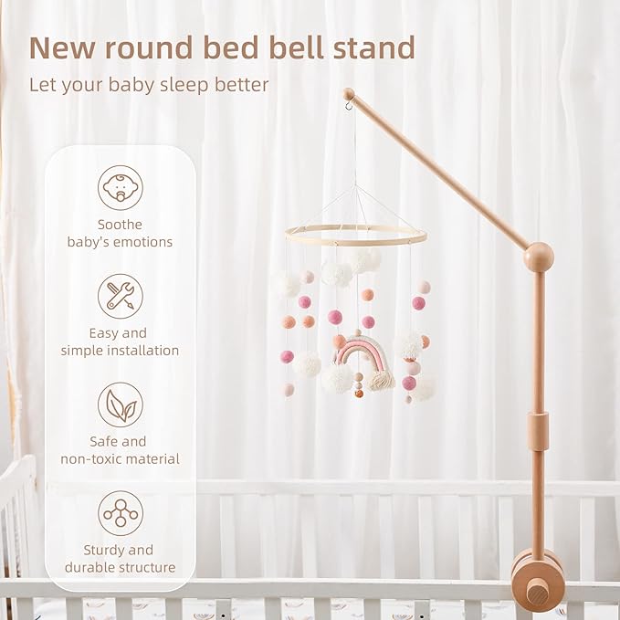 Baby Crib Mobile Arm - Wooden Baby Mobile Crib Holder 31 inch for Mobile Hanging Baby Crib Attachment for Nursery Decor