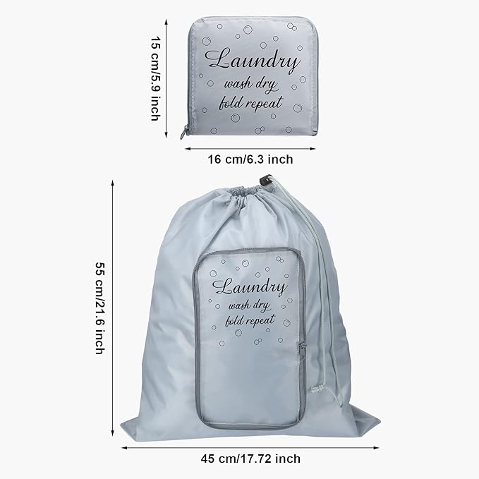2 Pcs Travel Laundry Bag Washable Dirty Clothes Bag with Drawstring and Zipper for Suitcase, 22 x 18 Inch (Pink, Gray,Bubble)