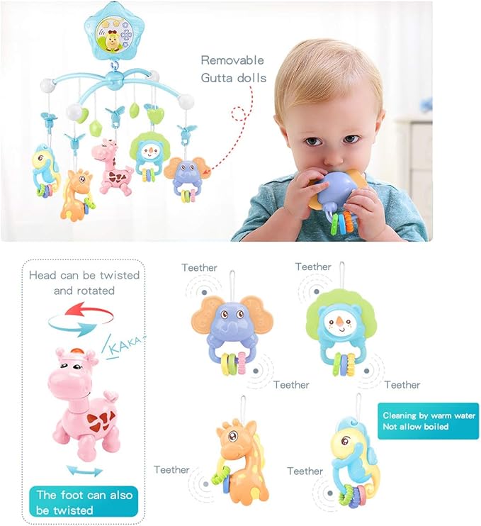 Baby Mobile for Crib with Musicial and Lights, Remote, lamp, Projector for Pack and Play, for Ages 0+ Months (Blue-Forest)