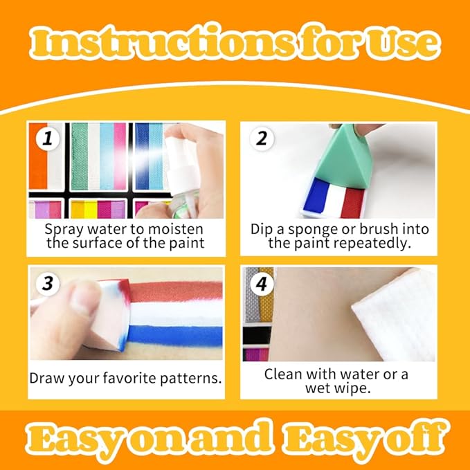 Face Painting Kit for Kids & Adults, Non-Toxic Water Based Face Paint Palette with12 Rainbow Split Cakes +4 Sequins Gels, Includes Brush, Stencils, Gem Sponge & Glow Stickers Halloween Body Paint