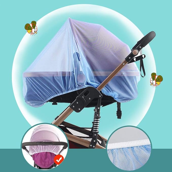 Durable Baby Stroller Mosquito Net (2 Pack) - Perfect Bug Net for Strollers, Bassinets, Cradles, Playards, Pack N Plays and Portable Mini Crib (Blue)