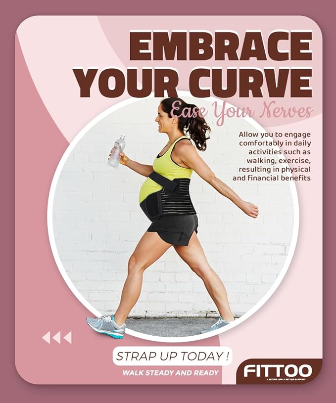 FITTOO Maternity Belt Back Support Belly Band Pregnancy Belt Support Brace Abdominal Binder Waist Support Beige X-Large