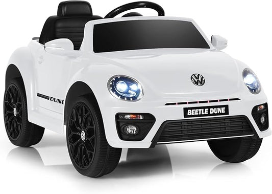 Costzon Ride on Car, 12V Licensed Volkswagen Beetle Battery Powered Vehicle w/Remote Control, Spring Suspension, Lights, USB, Horn, Music, 4 Wheeler for Boy Girl Gift, Electric Car for Kids, White