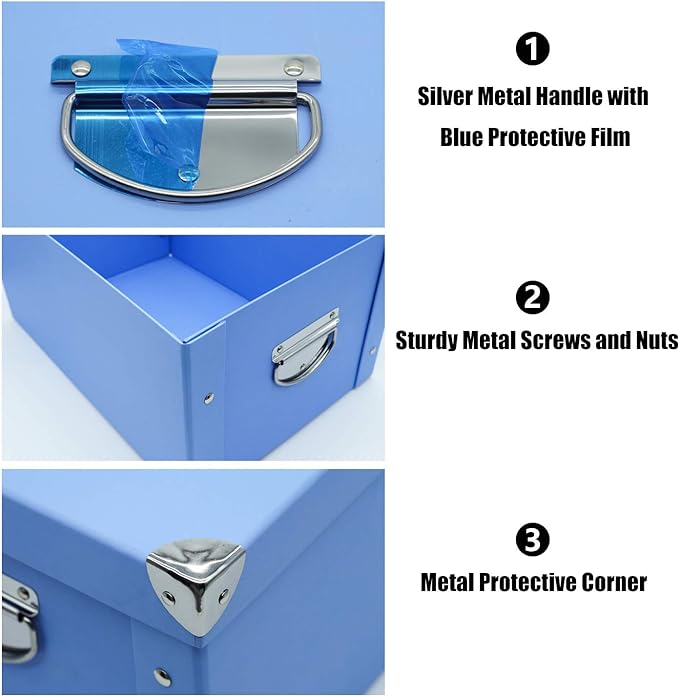 GUOZI Collapsible Storage Box, Decorative Memory Box with Lid & Metal Reinforced Corners, Cardboard File Bin with Handles, Organizer Gift Box for Keepsake Toy Photos Office Nursery Wardrobe Bookshelf