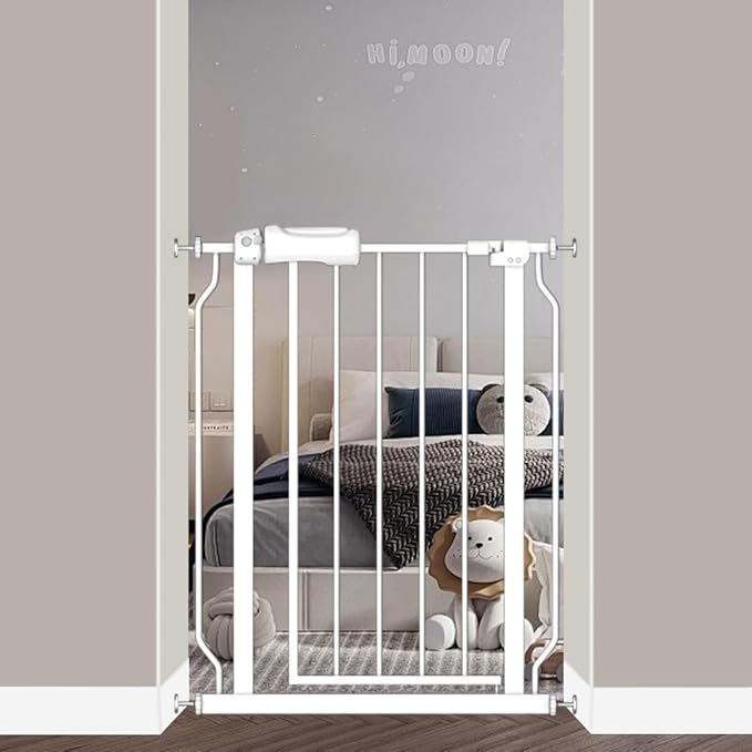 Fairy Baby Narrow Baby Gate 27 Inch to 29 Inch Wide, Small Auto Close Walk Through Safety Gates Pressure Mounted for Stairs Doorways Kids or Pets,White