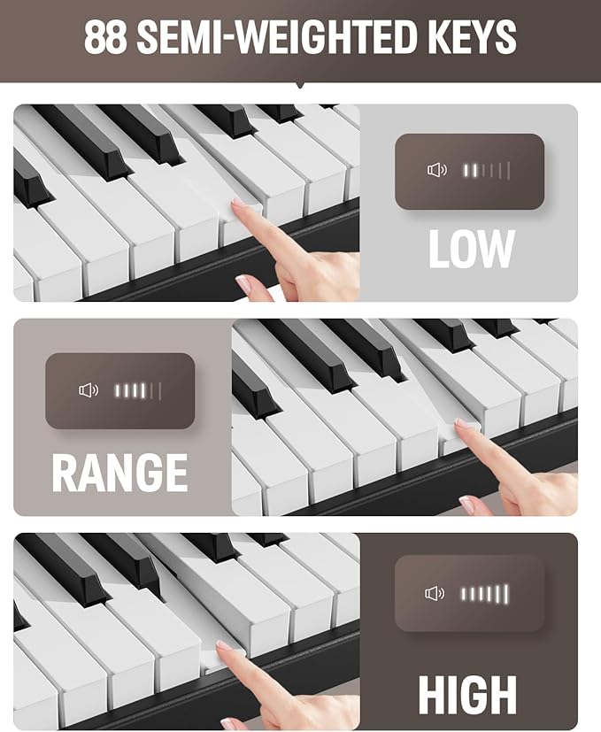 Finger Dance Folding Piano Keyboard 88 Keys, Portable Electric Keyboard with Bluetooth MIDI, Full Size Digital Piano, Wood Grain, Semi-Weighted, Touch Sensitive, with Storage Bag for Beginner