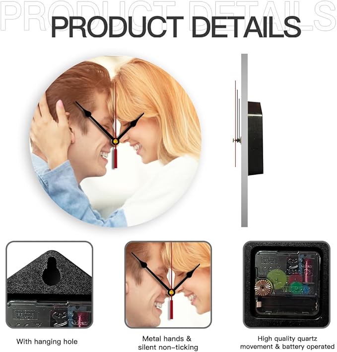 Generic Custom Clocks for Walls Personalized Picture Hanging Time Clocks Customize Gifts for Kitchen Bathroom Home Wedding Friend Family Lover, 10inch-25cm