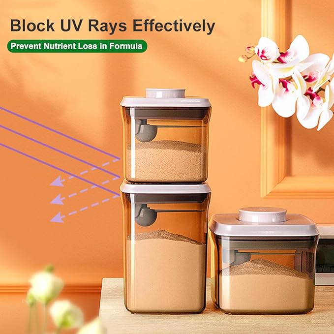 Ankou Airtight Formula Container-1000ml/400g Formula Dispenser with Lids, BPA-Free Food Storage Containers, One Button Handy Milk Powder Dispenser with Scoop and Scraper, Dark Brown