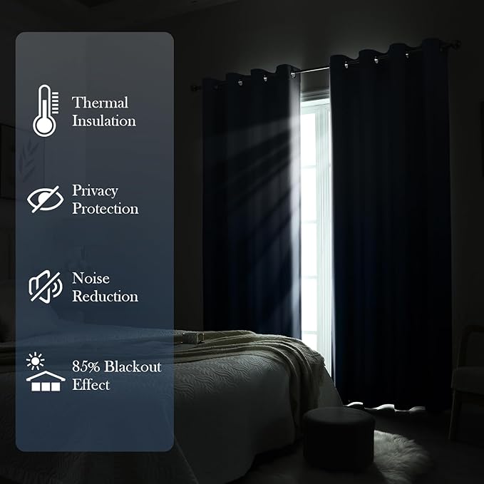 HOMEIDEAS Navy Blue Ombre Blackout Curtains 52 X 96 Inch Length Gradient Room Darkening Thermal Insulated Energy Saving Grommet 2 Panels Window Drapes for Living Room, Bedroom