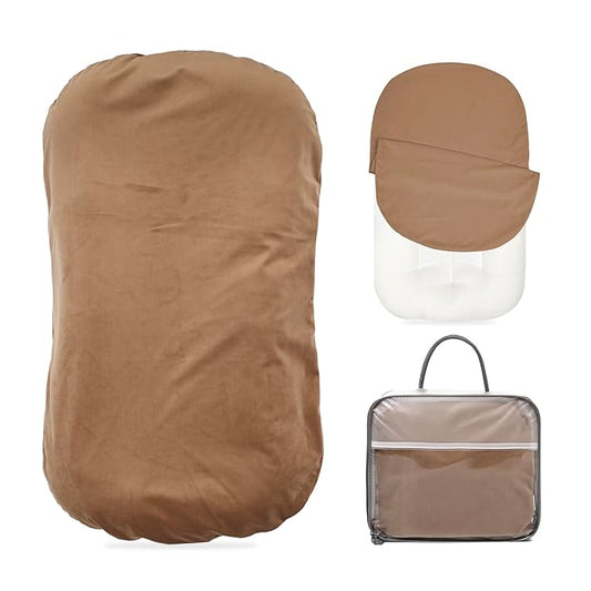 Baby Lounger - Snuggle Cozy Me Infant Lounger for Newborns | Flannel Cover, Breathable Soft, Portable Awake-Time Pad, Essential Baby Gift -Brown