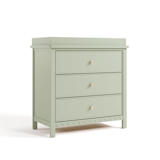 Graco Sasha 3-Drawer Chest with Changing Table Topper (Sage) – GREENGUARD Gold Certified, Nursery Bedroom Wood Chest with Spacious Storage, Interlocking Drawer System, Pre-Installed Tracks