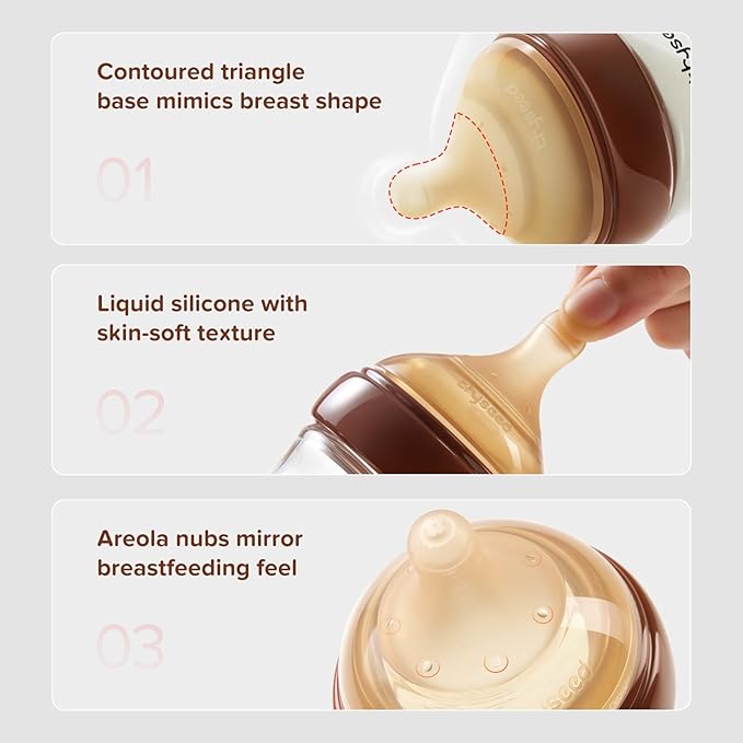 Natural Anti-Colic Baby Bottles That Mimic Breastfeeding Newborn Breast Like Nursing Bottle (1+ Months) 8Ounce,1pack