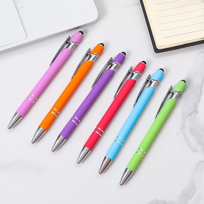 Ballpoint Pen with Stylus Tip, Soft Touch Click Metal Pen, 1.0mm Medium Point, Black Ink, 12 Count(Peach)