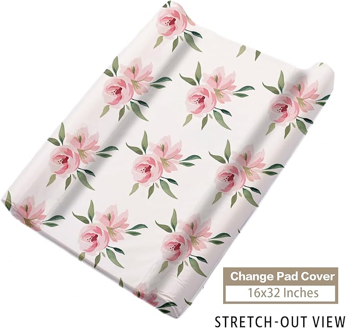 Custom Name Crib Bedding Set - Highland Cow Theme, Personalized Pink Flower Nursery Bedding 3-Piece Set– Soft Blanket, Fitted Sheet, Changing Pad Cover – for Newborns Girls Nursery Gifts