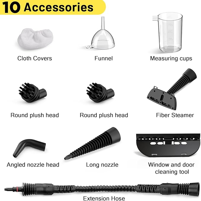 Handheld Steam Cleaner, Steamer for Cleaning, Multipurpose Portable Steam Cleaners for Home Use with Safety Lock and 10 Accessory Kit to Remove Grime, Grease, and More, Save Time and Effort