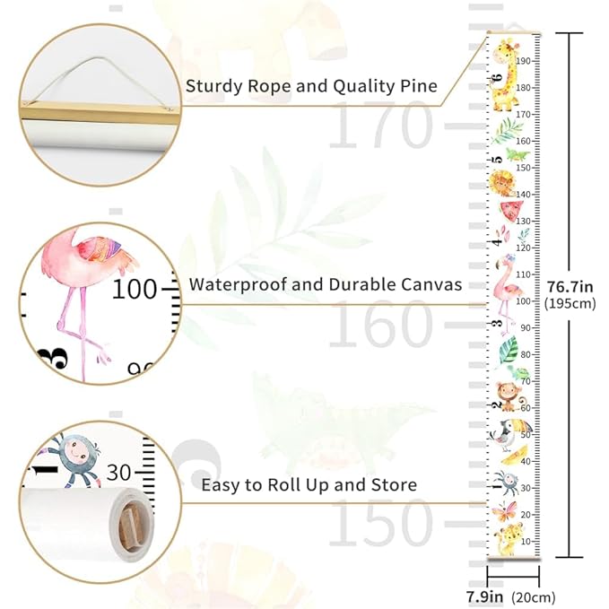 Halloween Baby Height Growth Chart - Canvas Height Chart for Kids Baby Child Toddler Boys Girls Growth Chart for Wall Room Nursery Decor Hangable and Removable Measuring Wall Ruler (C, Beige Wood)