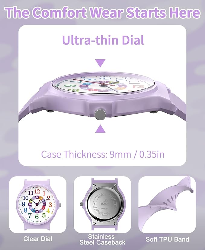 Kids Analog Watch Boys Girls, 30M Waterproof, Sports Watch for Boys, Easy to Read Children's Thin Dial Wrist Watches with Soft Band, for Ages 5-15 Kids Great Birthday Gifts Christmas Day