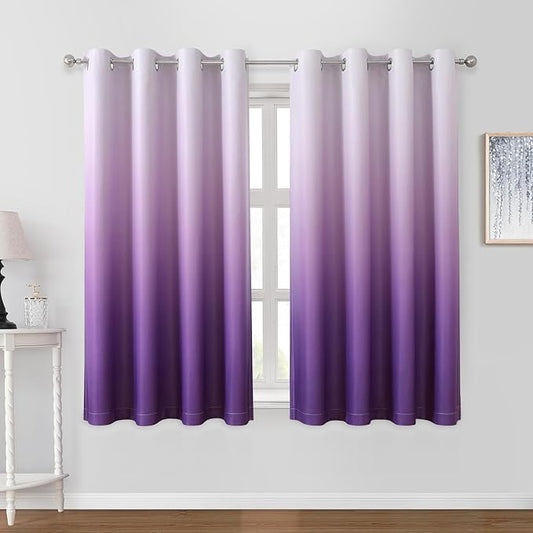 HOMEIDEAS Purple Ombre Blackout Curtains 52 X 63 Inch Length Gradient Room Darkening Thermal Insulated Energy Saving Grommet 2 Panels Window Drapes for Living Room, Bedroom
