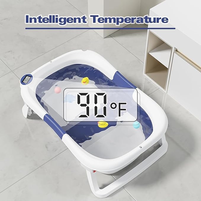 Collapsible Baby Bathtub,Baby Bath Tub with Soft Cushion & Thermometer,Baby Bathtub Newborn to Toddler 0-36 Months,Portable Travel Baby Tub