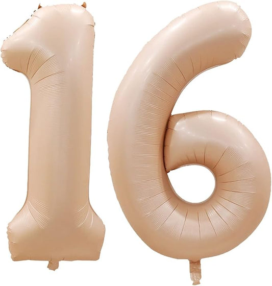 GOER Number 16 Balloons for 16th Birthday Sweet 16 Party Decorations,42 Inch Jumbo Foil Helium 61 Balloons for 61st Birthday Party Decoration (Caramel)