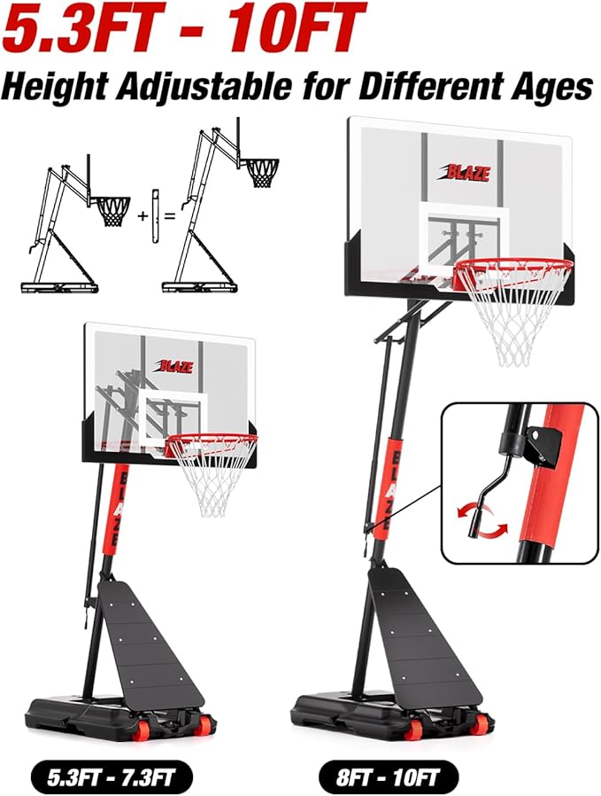 Basketball Hoop Outdoor 10 FT Height Adjustable, Portable Basketball Goals Systems with 45" Backboard for Youth Adults Kids - Backyard, Driveway, Indoor Play