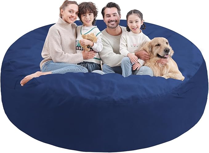 7FT Bean Bag Chair, Large Bean Bag Chairs with Memory Foam Filled, Fluffy Beanbag Sofa with Dutch Velvet Cover, Round BeanBag Chairs for Living Room, Playroom - Blue