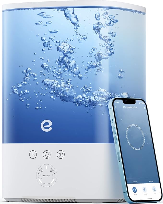 Esemoil Humidifiers for Bedroom, 3.5L Top Fill Cool Mist Humidifier for Baby Nursery & Plants, Oil Diffuser, 40 Hour & 8 Color Night Light, 28dB Quiet, 360° Nozzle, Auto Shut-Off and BPA Free