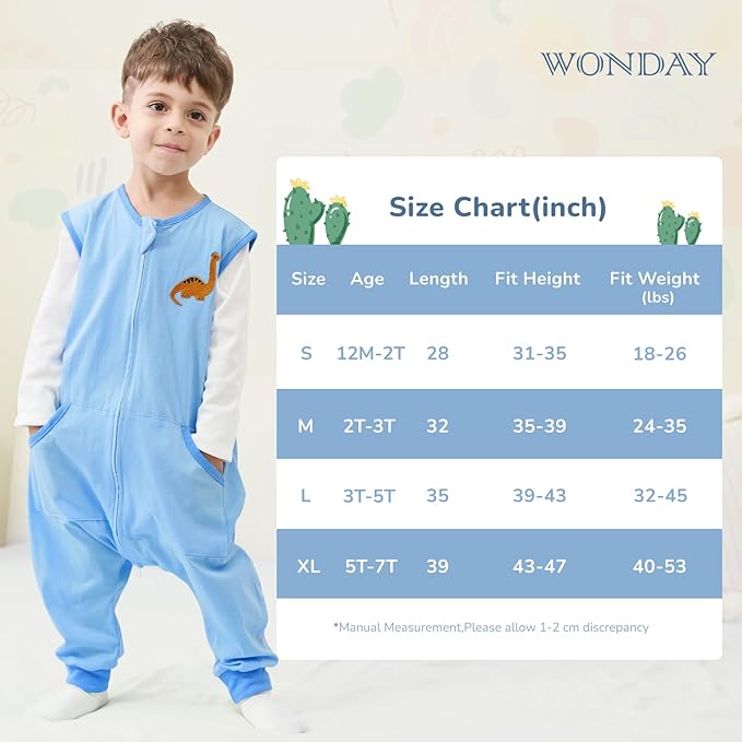 Baby Toddler Sleep Sack with Feet 2.5 TOG Winter, Wearable Blanket with Legs, Toddler Sleeping Sack Long Sleeve (Dinosaur, 12M-2T)