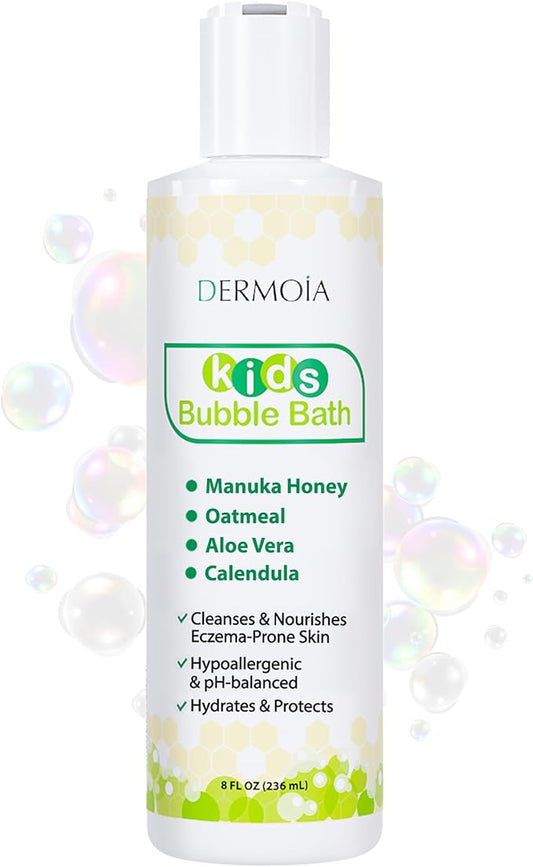Kids Bubble Bath for Sensitive Skin & Eczema Relief - Baby Bubble Bath with Manuka Honey, Aloe Vera, Colloidal Oatmeal and Calendula - Kids Soap with Botanical Extracts for Sensitive Skin