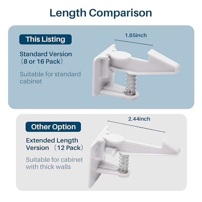Inaya Cabinet Locks Baby Proofing - Child Proof Drawer Locks - Child Safety Cabinet Latches with 3M Adhesive Easy Installation - No Drilling or Extra Screws (8 Pack)