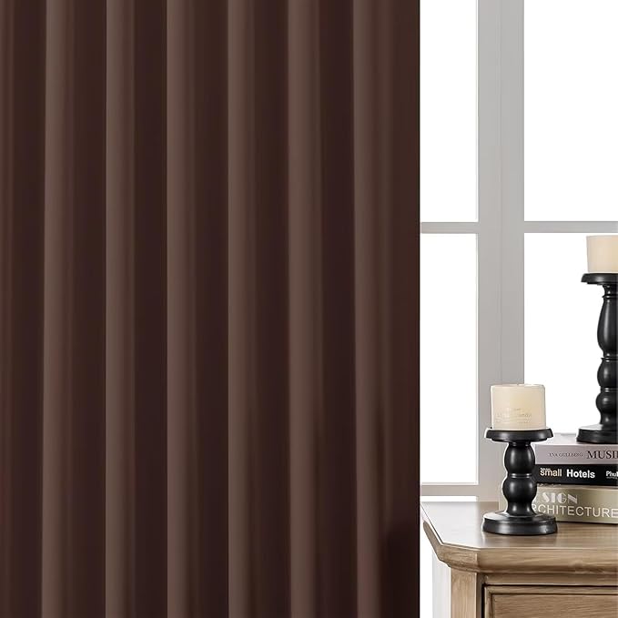 Joydeco 90 Inch Blackout Curtains for Bedroom, Thermal Insulated Curtains 90 Inches Long, Room Darkening Drapes for Living Room Window Rod Pocket Back Tab (W52 x L90 Inch, Chocolate)
