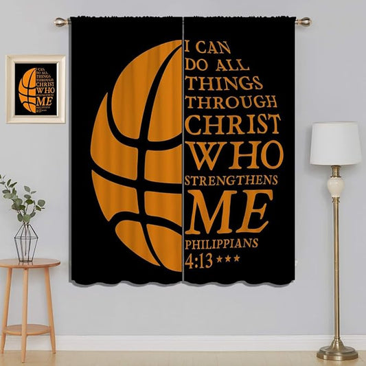 Basketball Blackout Curtains for Boy Girl Room Darkening Decor,Sport Theme and Motto Dark Background Bedroom Living Room Home Rod Pocket Thermal Insulated Window Curtain/Drapes Panel,84x72 Inch…