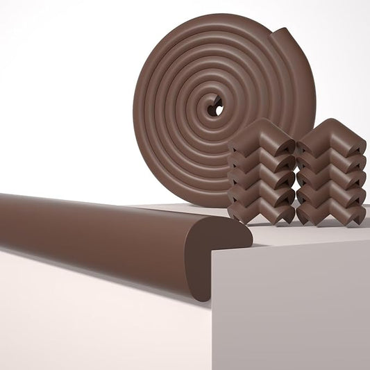 Baby Proof Edge Corner Protector, 16.4FT 0.47''Th L-Shape Furniture Corner & Edge Safety Bumpers with 10 Corners, Pre-Taped, Soft NBR Rubber Foam Desk Edge Cushion Wall Corner Protector (Coffee)