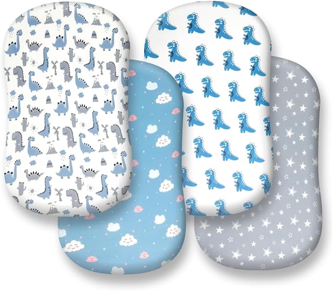 4 Pack Soft Baby Boy Sheets Dinosaur Star Cloud Soft Polyester Neutral Unisex Fitted Sheets Set for Baby Boys