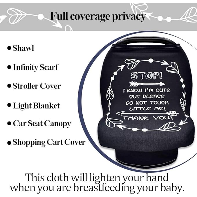 Car Seat Covers for Babies, No Touching Sign Car seat Canopy, Infant Stroller Covers for Newborn Girl Boy, Multiuse Nursing Covers for Breastfeeding, Ultra-Soft Breathable, High Chair Cover, Black