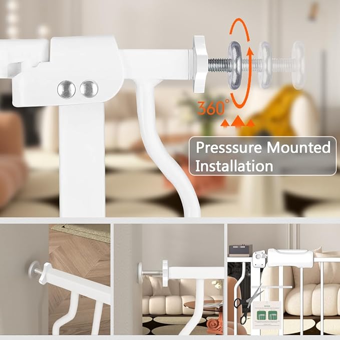 Baby Gate for Doorways Stairs Hallway 81.1-85.8 Inch Wide, Walk Through Child Gates with Pressure Mounted Extention Kit, Indoor Safety Child Gates for Kids or Pets