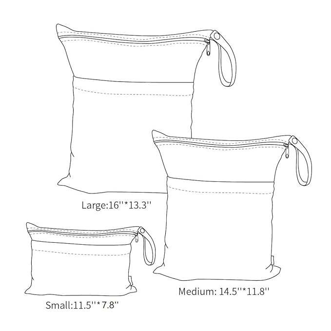 ALVABABY 3 Cloth Diaper Wet Dry Bags Waterproof Reusable with Two Zippered Pockets Travel Beach Pool Daycare Soiled Baby Items Yoga Gym Bag for Swimsuits or Wet Clothes Small medium Large 3L-SML06