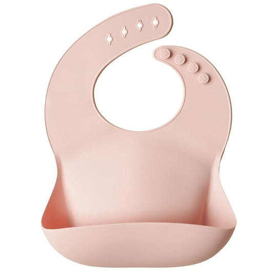 mushie Silicone Baby Bib | Adjustable Fit Waterproof Bibs (Blush)
