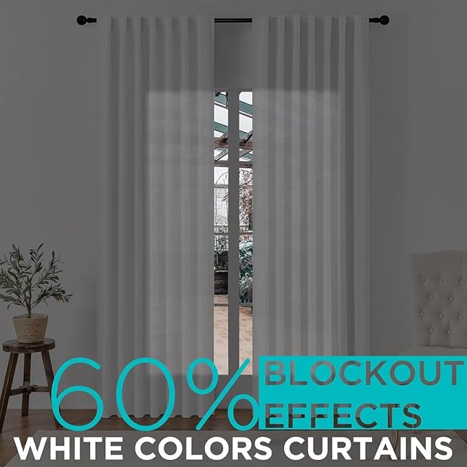 Joydeco 84 Inch 60% Blackout White Curtains 2 Panels,Elegant Soft Sheer Curtains for Bedroom,Thermal Insulated Black Out Drapes for Living Room,Rod Pocket Back Tab Drapes(W52 x L84 Inch,Greyish White)