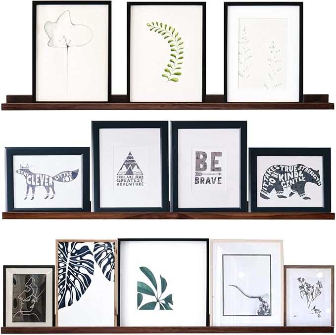 AZSKY Deep Walnut Floating Shelves Large Long Wall Storage Shelves Dark Walnut 48 Inch Wall Mount Hanging Picture Ledge Wall Decor for Bedroom Living Room Bathroom Kitchen Storage a Set of 3