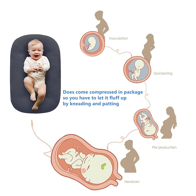 Baby Lounger for Newborns, Baby Nest & Floor Cushion, Soft Cotton, Portable Diaper Changing Pads for Boys & Girls 0-12 Months (Dark Gray)