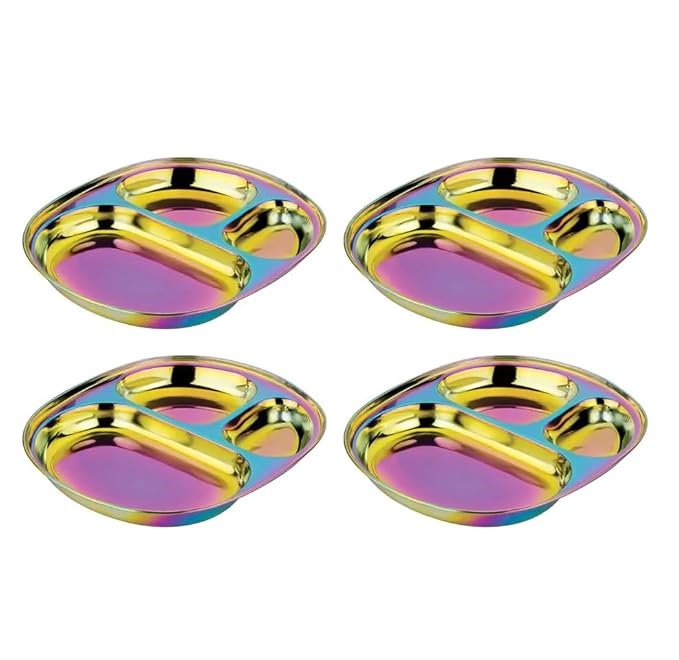 Ahimsa Stainless Steel Plates for Kids - Divided Plates for Toddlers, Pediatrician Designed, Non Toxic Toddler Plate, BPA Free & Dishwasher Safe (Rainbow Set of 4)