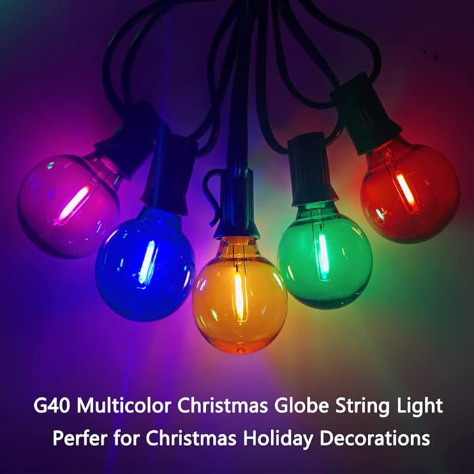 G40 LED Outdoor String Lights，25Ft Globe Multicolor Christmas Decorations String Lights with 27 Shatterproof LED Bulbs, Hanging Outdoor Patio Lights for Outside Backyard Porch Balcony Party- Black