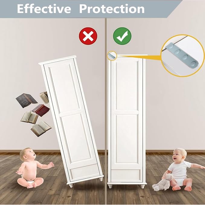 Anti Tip Furniture Anchors for Baby Pet Proofing,Furniture Wall Anchor Furniture Dresser Bookshelf Falling Prevention Device for Children (Grey)