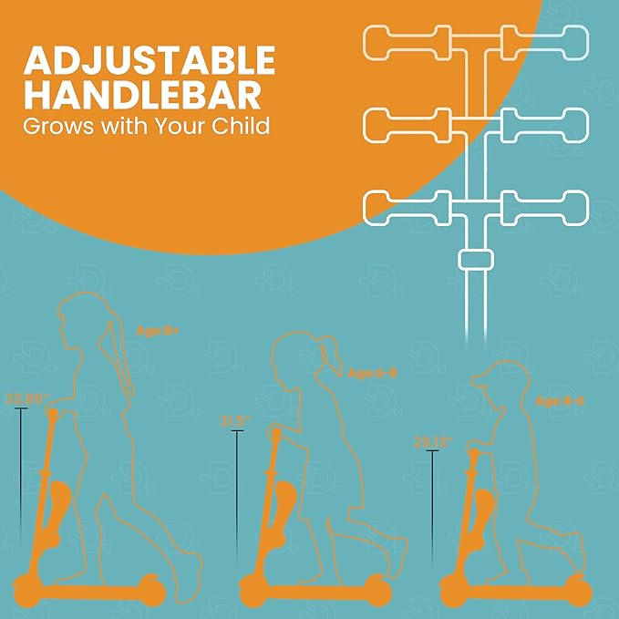 Aqua Orange 3 Wheel Scooter with Seat for Kids – Light-Up LED Wheels, Adjustable Handlebar and Seat, Smooth PU Wheels, Wide Anti-Slip Deck, Rear Foot Brake – Toddler Outdoor Toys for Ages 2+